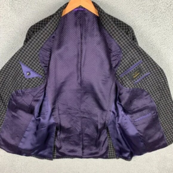 Ted Baker Jay SPJ Blazer 38R Gray Check Gingham Wool Sport Coat Endurance $798 - Picture 5 of 12